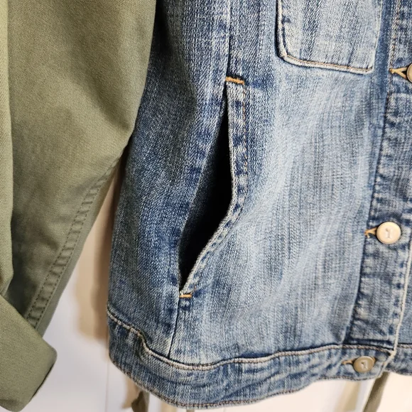 Anthropologie Pilcro & The Letterpress Denim Jacket Green Sleeves Military Boho - Picture 6 of 12